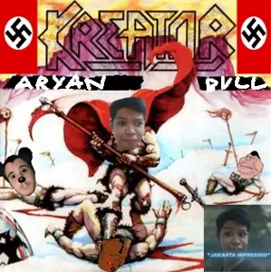 meximutt, mexiaryan, 2soyjaks, album cover, bald, beard, black eyes, black hair, brown skin, bvll