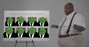 anon, meximutt, belt, black suit, closed mouth, clothes, edp445, fat, fat ass nigga, front view