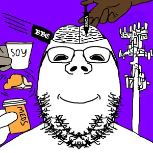 gapejak, shrimpish, bald, bbc, black skin, brain, brown skin, cell tower, closed mouth, cloud