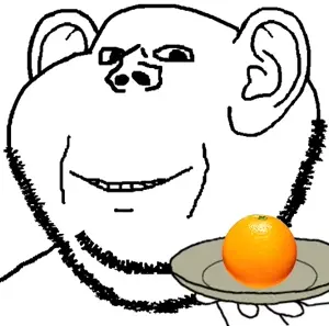 impish soyak ears, platejak, jolly soyak ears, 1soyjak, bald, black eyes, food, front view, fruit, half body