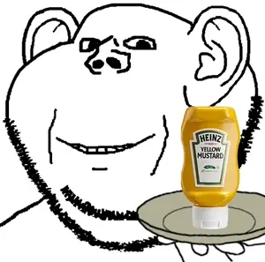 impish soyak ears, platejak, jolly soyak ears, 1soyjak, bald, black eyes, bottle, condiment, ear, front view