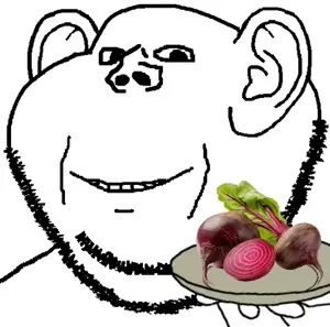 impish soyak ears, platejak, jolly soyak ears, 1soyjak, bald, beet, beetle, beetroot, black eyes, front view