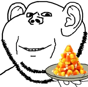 impish soyak ears, platejak, jolly soyak ears, 1soyjak, bald, black eyes, candy, candy corn, ear, food