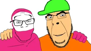cobson, feraljak, no more brother wars, 2soyjaks, bald, black eyes, clothes, epic games, friendship, glasses
