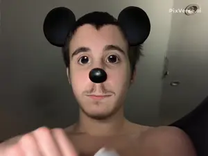 mickey mouse, almost full body, black eyes, closed mouth, dance, irl background, looking at you, mustache, nigga heil hitler, no glasses
