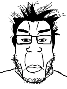 chudjak, markiplier soyjak, chudplier, 1soyjak, black eyes, black hair, closed mouth, eyebrows, front view, frown