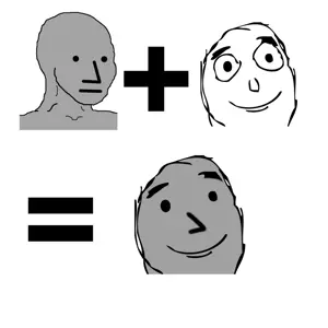 npc wojak, wojak, bald, closed mouth, combination, derp, gray skin, neutral, no glasses, npc