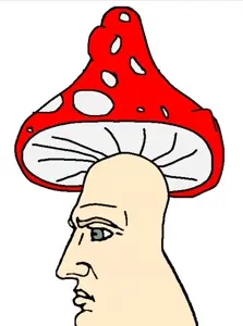 yes chad, 1nas, blonde eyebrows, closed mouth, clothes, hat, long nose, looking to the left, mushroom, mushroom hat