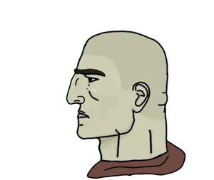 villager (minecraft), yes chad, bald, big nose, closed mouth, ear, no beard, no glasses, nose, open eyes