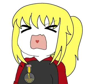 kate hikes, 1 year on bald men with glasses website, anime, anime girl, badge, blonde hair, closed eyes, female, girl, gray shirt
