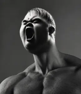 gigachad, 1nas, autism, autistic, buff, down syndrome, ear, gray background, gray skin, hair