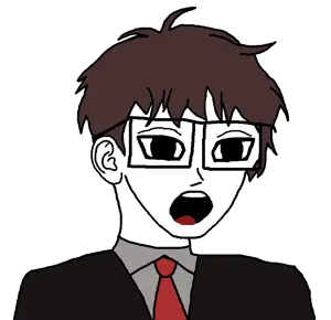 soyfisuredi, moidjaks, 1soyjak, big eyes, black eyes, black suit, brown hair, clothes, ear, genderbend