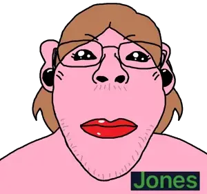 gapejak, female gapejak, gapejak front, femjak, 1soyjak, blush, brown hair, chin, closed mouth, earring