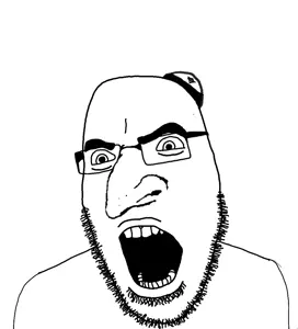 happy merchant, cobson, fusionjaks, kosherjaks, 1soyjak, angry, bald, black eyes, clothes, glasses