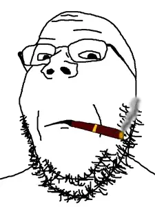 gapejak, 1soyjak, bald, cigar, closed mouth, fat, glasses, looking at you, open eyes, portrait