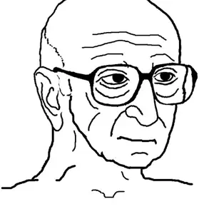 wojak, black eyes, closed mouth, ear, glasses, neutral, old, old guy, old man, open eyes
