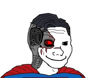 cyborg superman, superman, wojak, black hair, cl, closed mouth, cyborg, hair, open eyes, robot