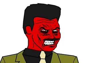 bruno mannheim, wojak, angry, black hair, bloodshot eyes, clenched teeth, gritting teeth, hair, half open mouth, intergang