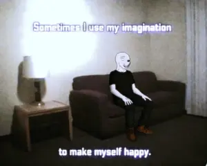 psycho wojak, wojak, bald, coach, full body, happy, irl background, no beard, no glasses, schizo
