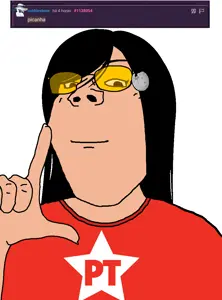 gapejak, female gapejak, 1soyjak, black eyes, black hair, brazil, closed mouth, doing the l, female, femjak