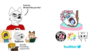 averi, boykisser, femjanny, bernd, soyak, furchud, hanging troonjak, the soybooru logo, trannyfur, troonjak