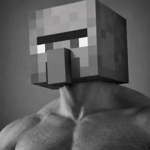 gigachad, villager (minecraft), big nose, buff, gray background, gray skin, no glasses, nose, portrait, video game
