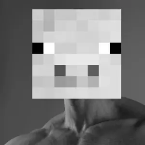 gigachad, animal, black eyes, buff, gray background, gray skin, open eyes, pig, video game, minecraft