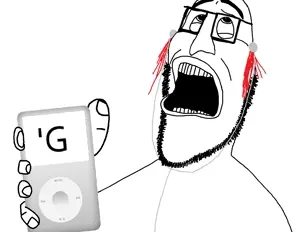 xooldude, turnthisshitoffdude, 'g, 1soyjak, bald, black eyes, blood, blood from ears, disgusted, earbuds