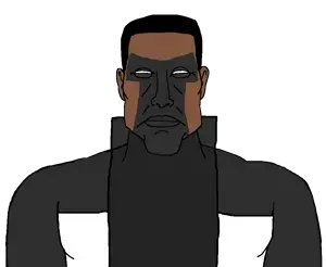 mister terrific, chudjak, perceptive chud, perceptive chud front, 1soyjak, black hair, black shirt, black skin, buff, closed mouth