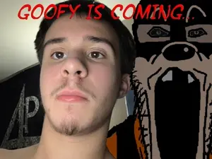 markiplier soyjak, 1soyjak, black eyes, black hair, front view, glasses, goofy, hair, irl background, looking at you