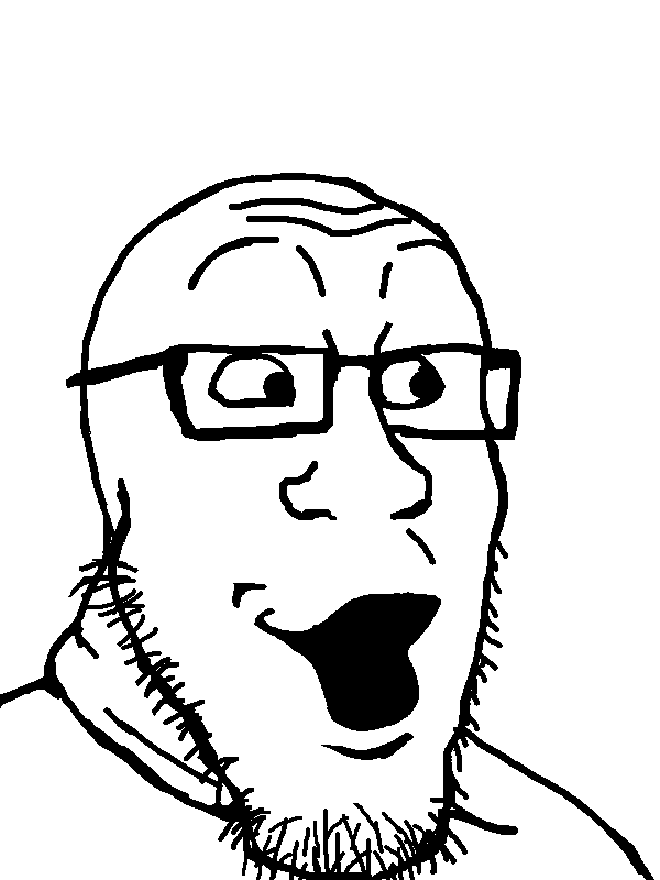 markiplier soyjak, neutralplier, threefourthsplier, 1soyjak, bald, excited, eyebrows, forehead lines, glasses, monochrome