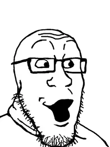 markiplier soyjak, neutralplier, threefourthsplier, 1soyjak, bald, excited, eyebrows, forehead lines, glasses, monochrome