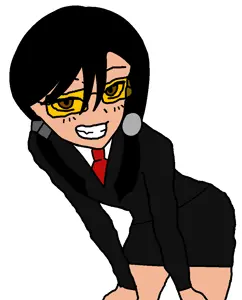 unknown, black hair, blush, blush lines, brown eyes, clenched teeth, closed mouth, eyelashes, female, glasses