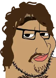 smugjak, 1soyjak, beard, black eyes, brown hair, brown skin, closed mouth, eyebrows, front view, glasses