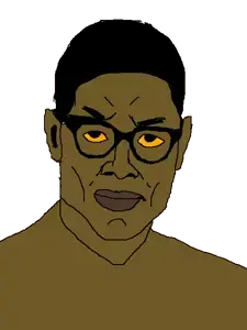 chudjak, 1soyjak, black eyes, black hair, brown skin, closed mouth, eyebrows, frown, glasses, hair