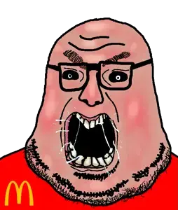 volcanojak, amerimutt, 1soyjak, angry, bald, black sclera, chin, clothes, crooked teeth, drool