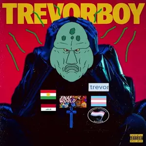 squidward tentacles, disgusting trevorcreature, 1soyjak, ai generated song, album cover, angry, antifa, bald, closed mouth, emblem