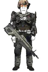mexiaryan gerontophile, markiplier soyjak, neutralplier, 1soyjak, advanced combat helmet, almost full body, antenna, armor, army, backpack