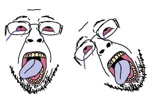 bernd, beard, black eyes, bloodshot eyes, crying, eyebrows, glasses, nose, open mouth, purple tongue