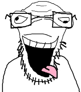 pastajak, unknown, zany, 1soyjak, bald, big mouth, black eyes, forehead lines, front view, glasses
