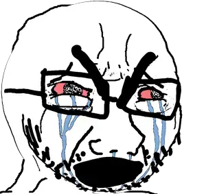 cryboy soyjak, 1soyjak, angry, bald, big head, bloodshot eyes, crying, deformed, glasses, looking to the right