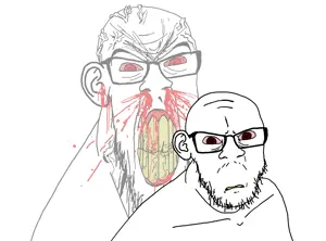 feraljak, feralrage, 2soyjaks, angry, bald, blood, blood from ears, blood from mouth, blood from nose, blood spray