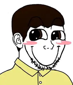 soyak, soyak (cheeky), 1soyjak, big eyes, black eyes, blush, brown eyes, brown hair, closed mouth, clothes