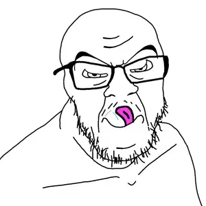 feraljak, sinisterjaks, 1soyjak, bald, black eyes, closed mouth, glasses, licking lips, looking at you, mustache