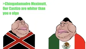 meximutt, 2soyjaks, big lips, black eyes, black hair, brown skin, castizaryan, castizo, closed mouth, green arrow