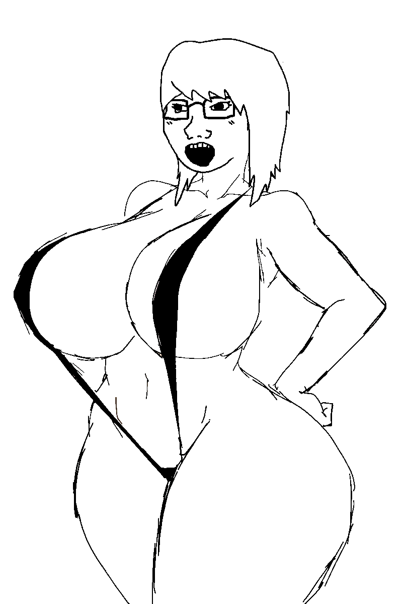 soyak, female soyak, female soyak with emo hair, femjak, 1soyjak, almost full body, ass, big breasts, big butt, bikini