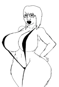 soyak, female soyak, female soyak with emo hair, femjak, 1soyjak, almost full body, ass, big breasts, big butt, bikini