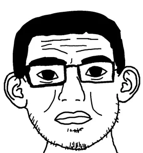 chudjak, satoko, chuddified soyjaks, 1soyjak, big eyes, black eyes, black hair, ear, front view, glasses