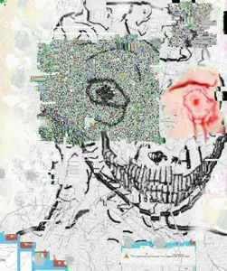 psycho wojak, wojak, bloodshot eyes, creepy, crying, distorted, no beard, no glasses, noise, open eyes