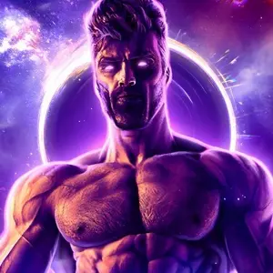 gigachad, badass, big buff grey man, buff, cool, effects, ernest khalimov, gray skin, hair, handsome